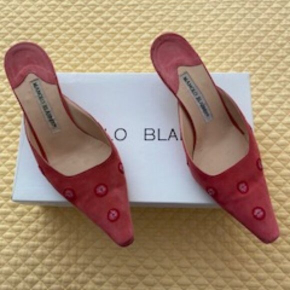 Manolo Blahnik Pink Suede Mules - Picture 1 of 2